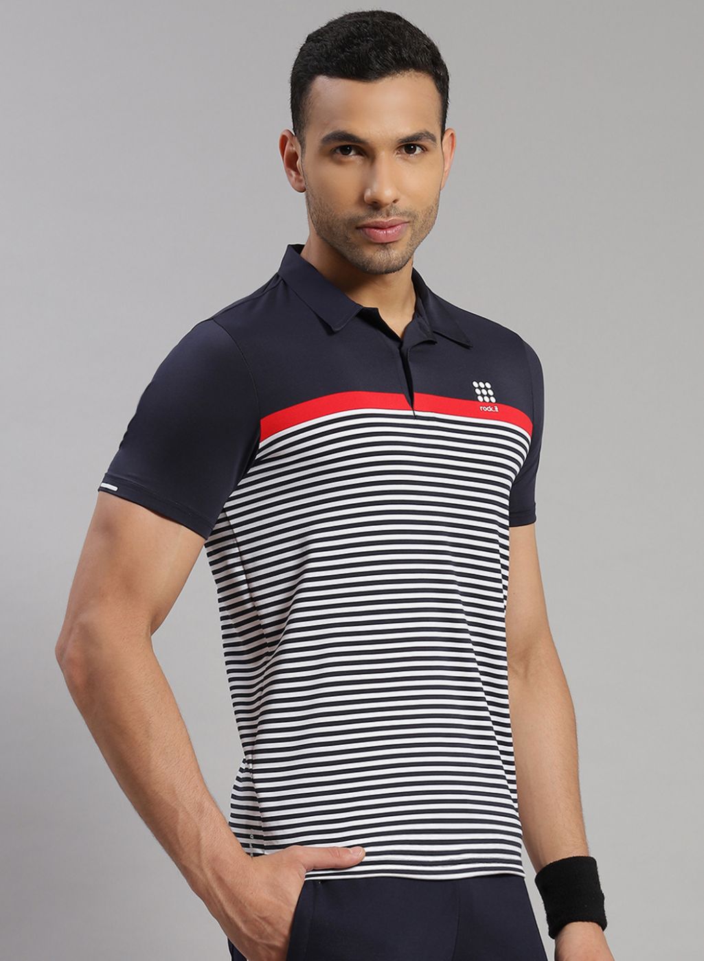 Rock.it Men Navy Blue & White Stripe T-Shirt