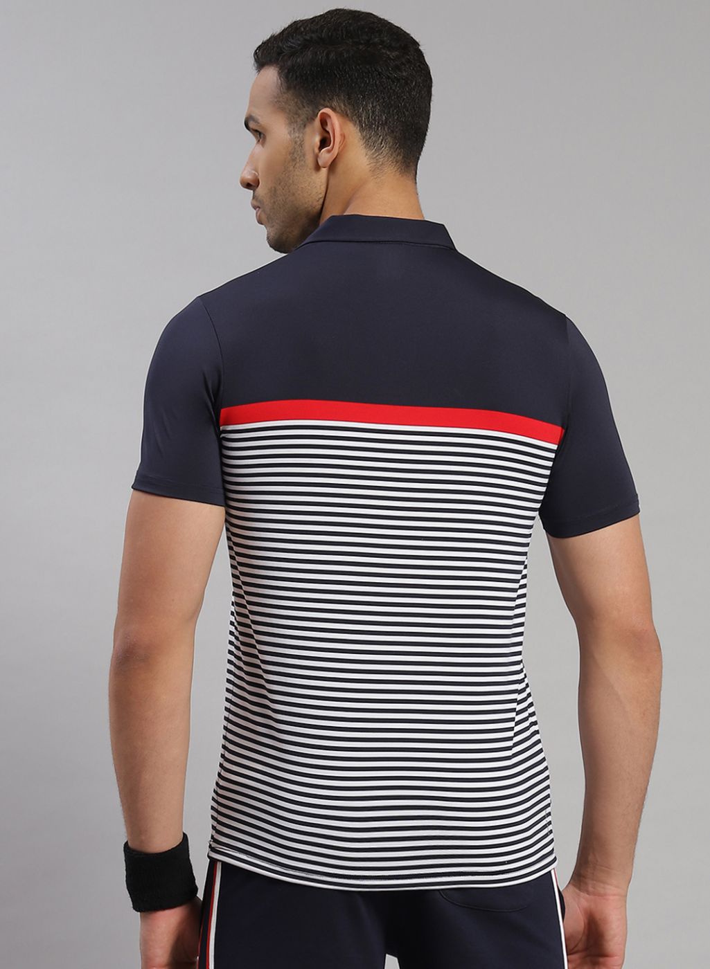 Rock.it Men Navy Blue & White Stripe T-Shirt