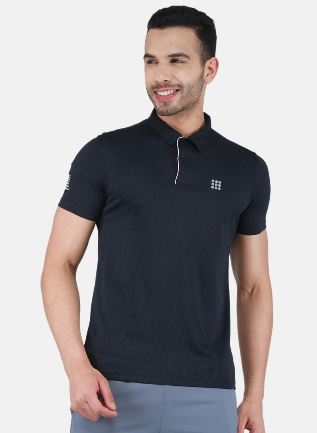 Men Navy Blue Self Design T-Shirt - Main Image