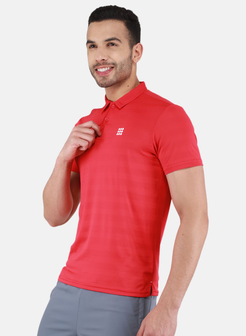 Men Red Self Design T-Shirt