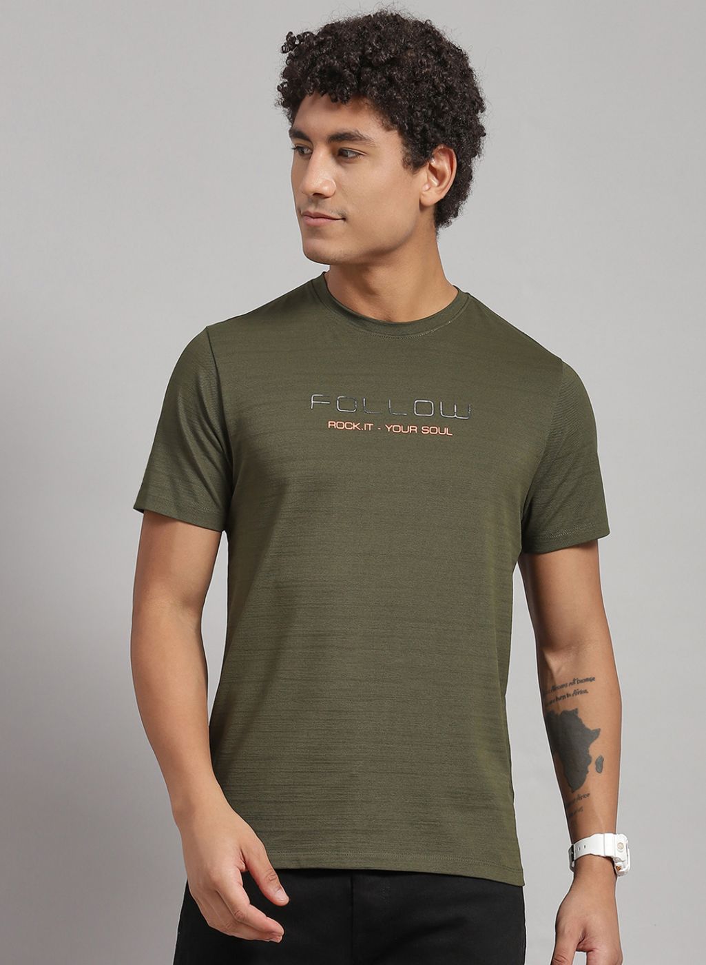 Rock.it Men Olive Printed T-Shirt