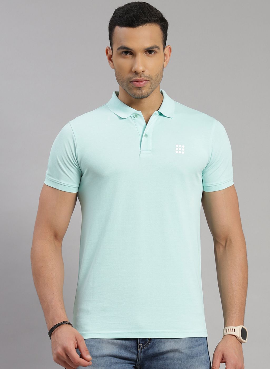 Rock.it Men Sea Blue Solid T-Shirt