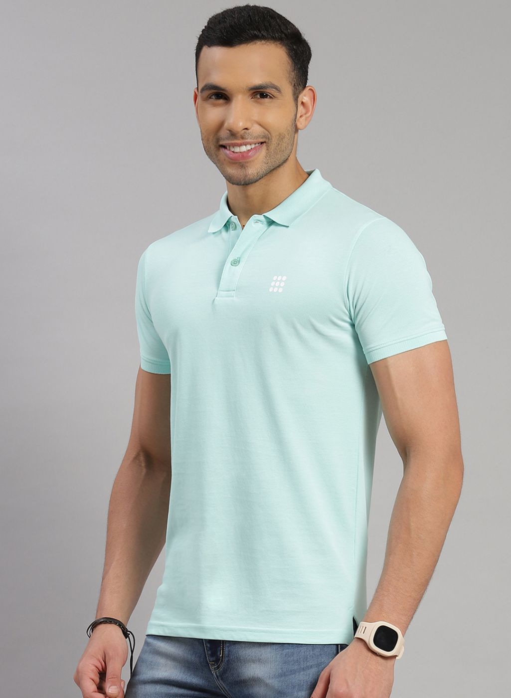 Rock.it Men Sea Blue Solid T-Shirt