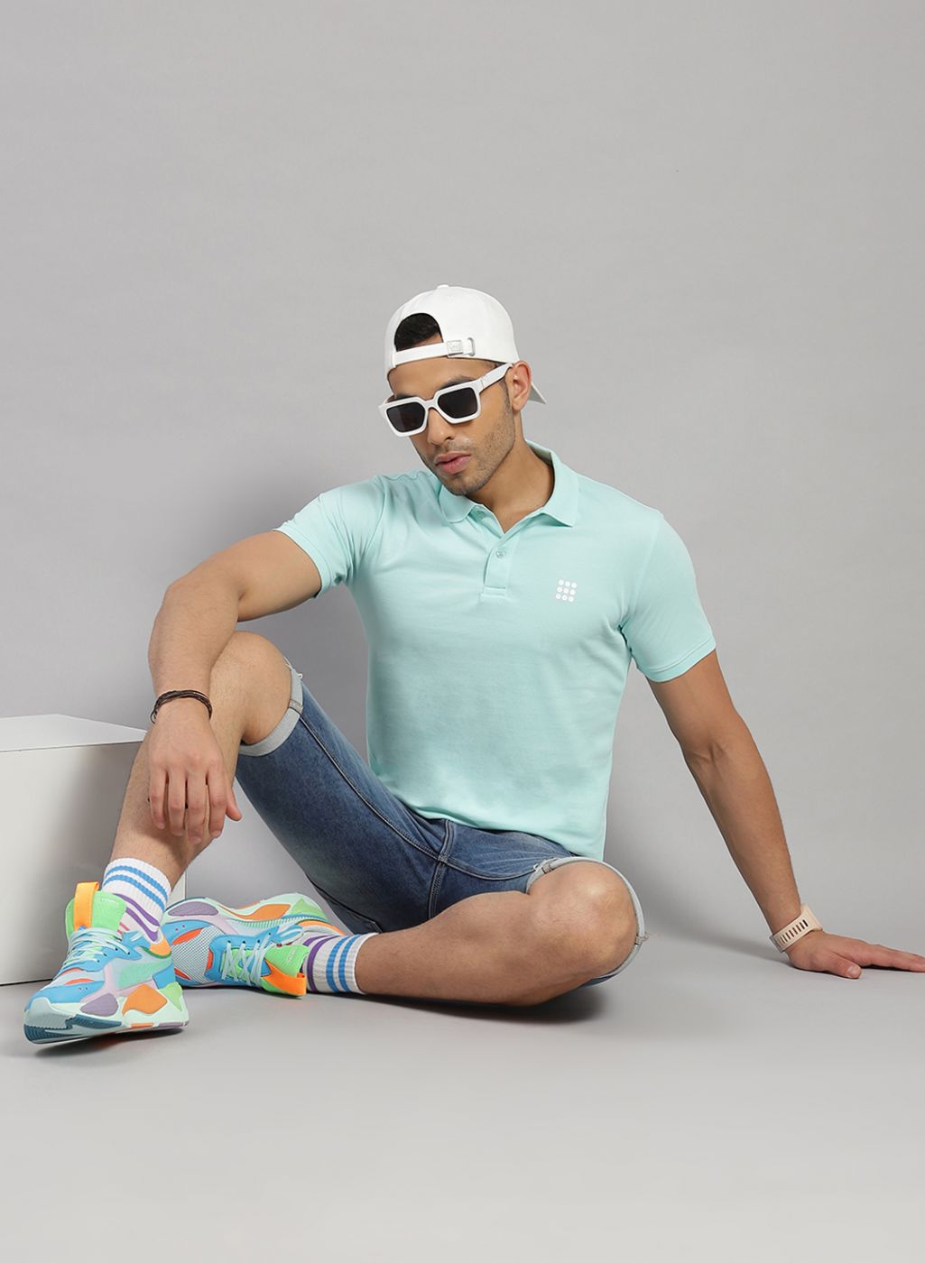 Rock.it Men Sea Blue Solid T-Shirt