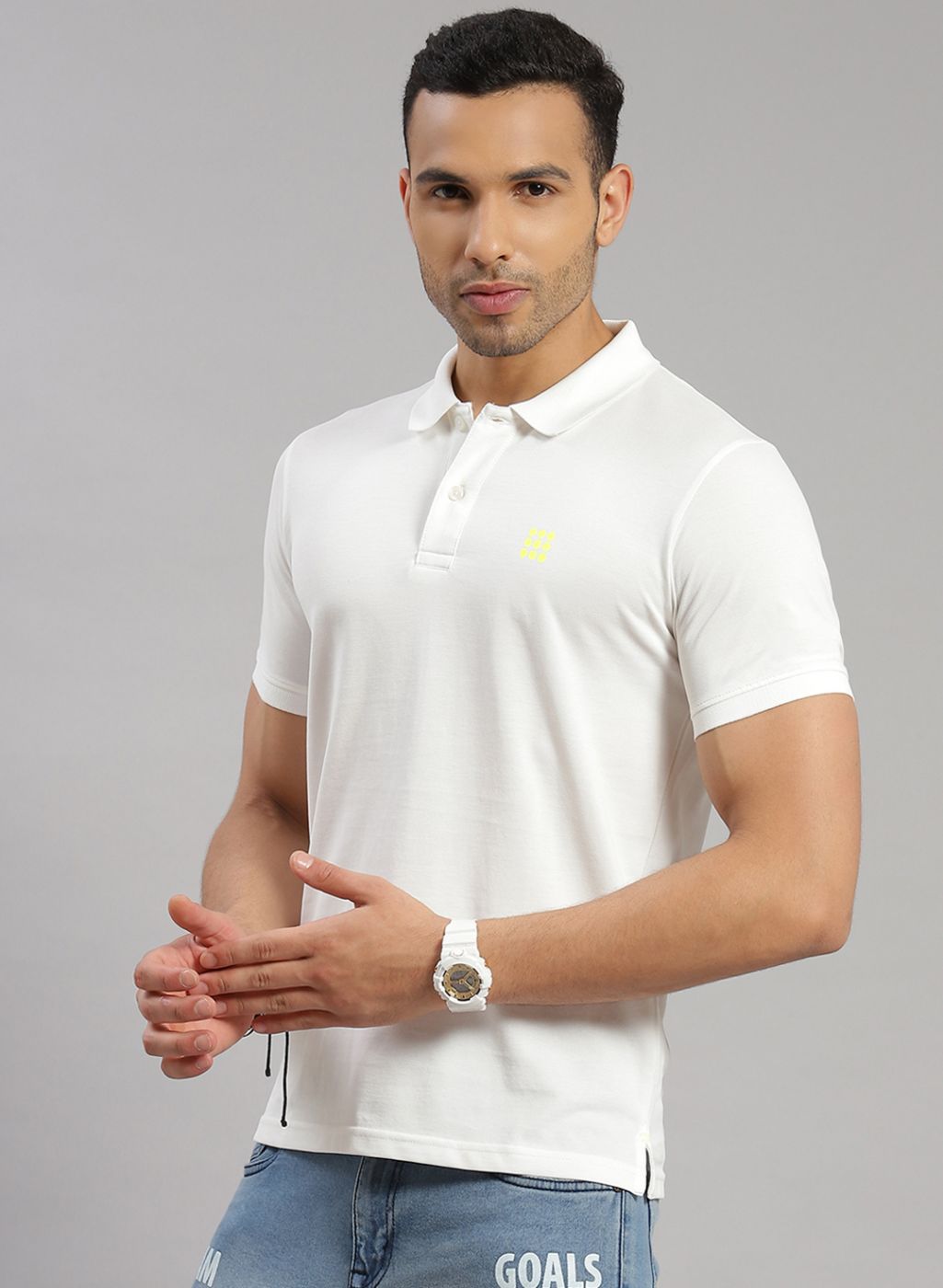 Rock.it Men Off White Solid T-Shirt