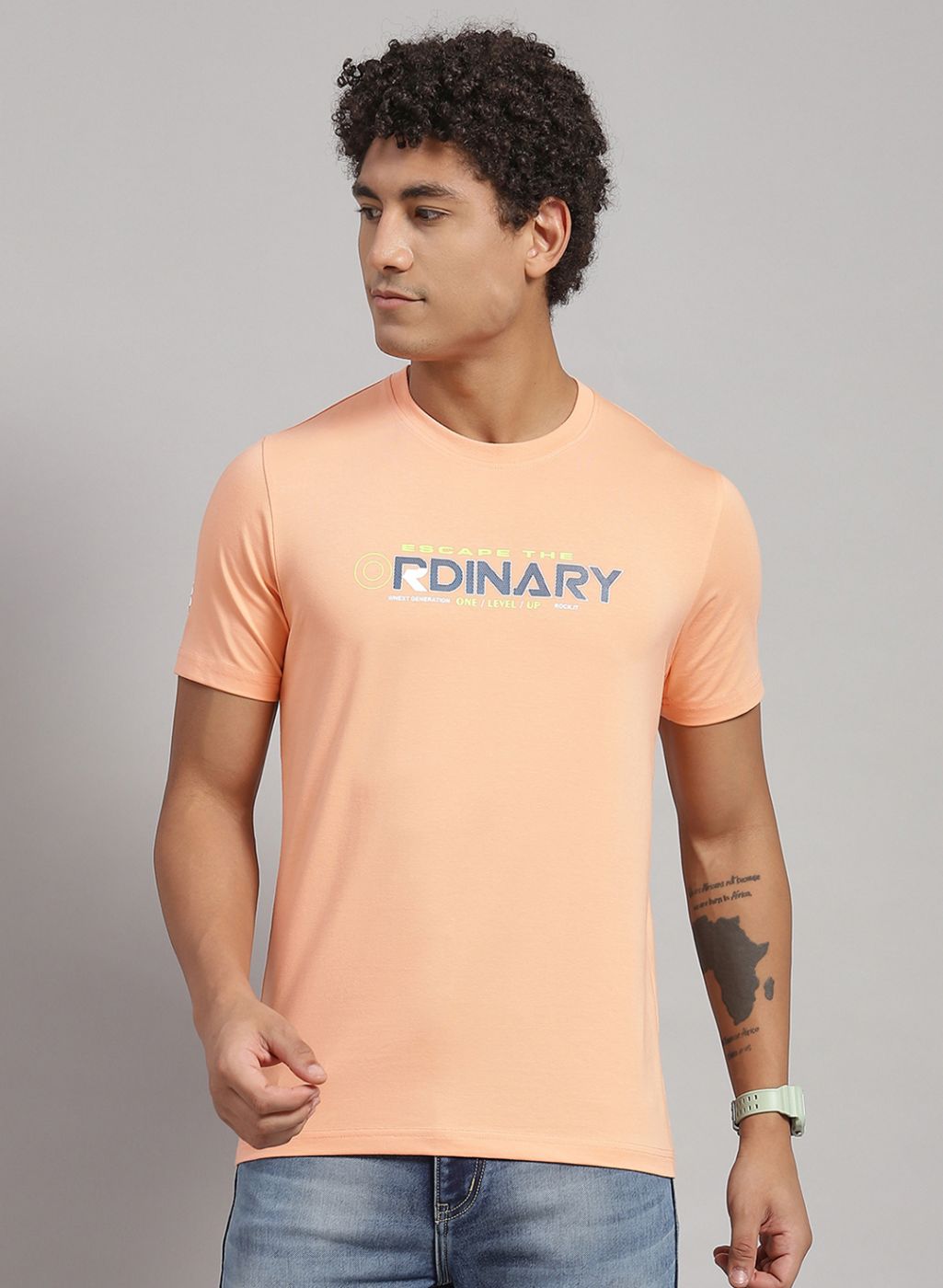 Rock.it Men Peach Printed T-Shirt 2 Pc