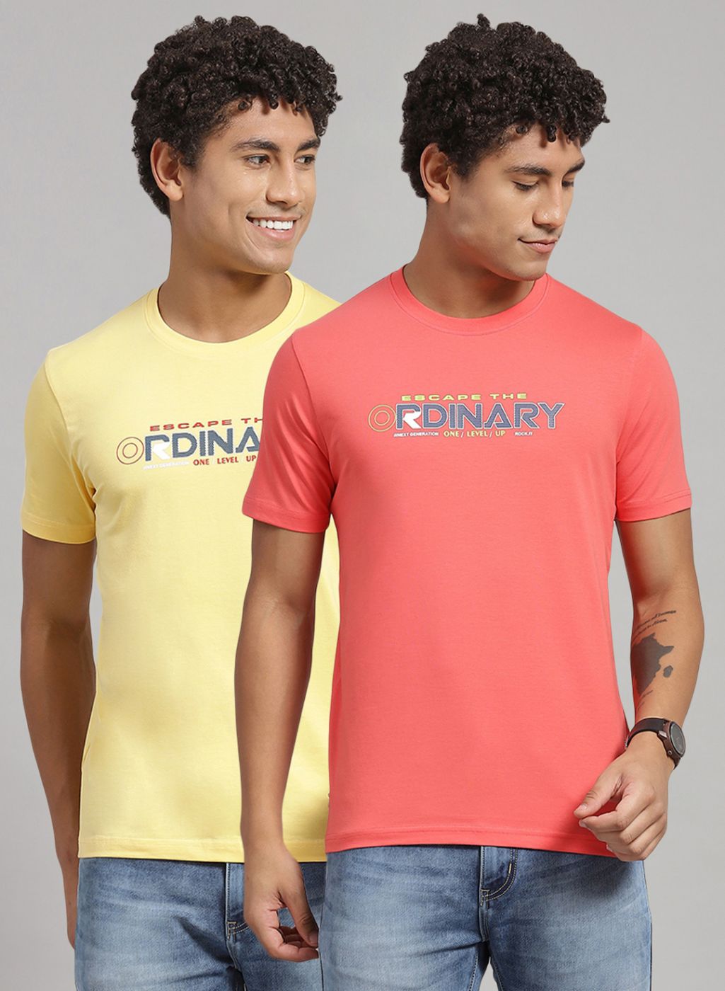 Rock.it Men Yellow Printed T-Shirt 2 Pc