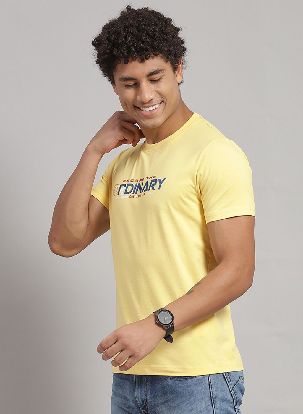 Rock.it Men Yellow Printed T-Shirt 2 Pc