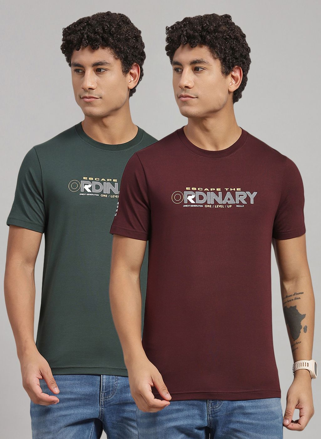 Rock.it Men Green Printed T-Shirt 2 Pc