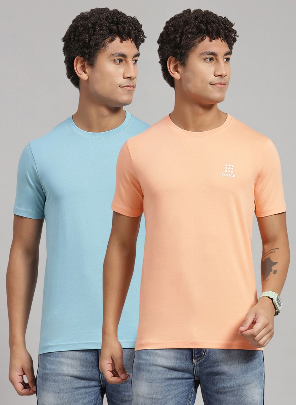 Men Peach Solid T-Shirt 2 Pc