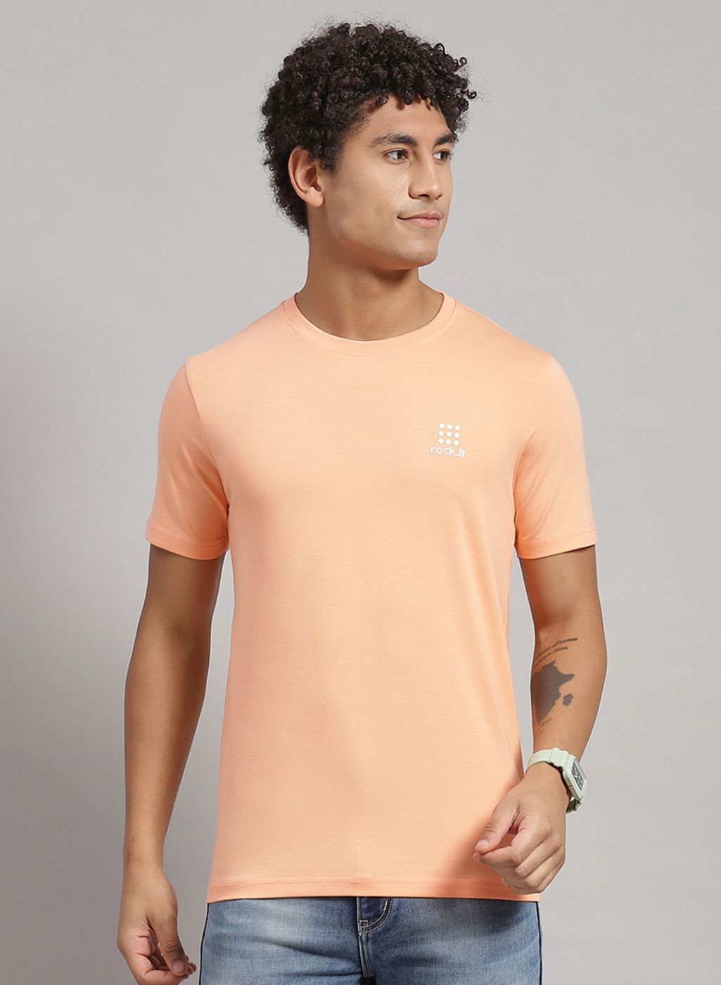 Men Peach Solid T-Shirt 2 Pc