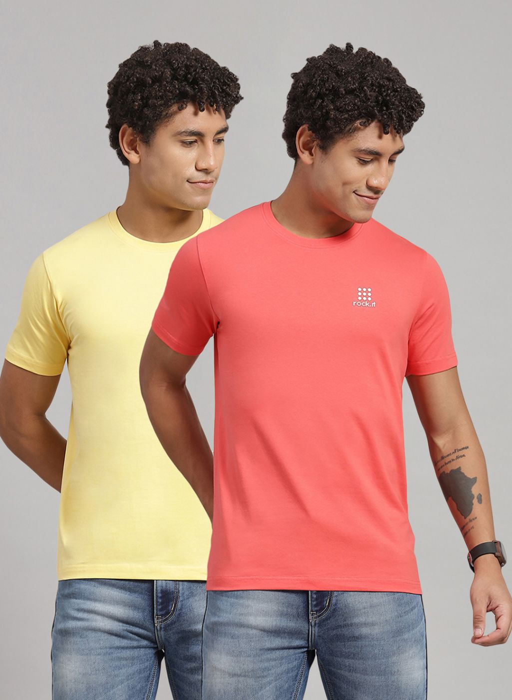 Rock.it Men Yellow Solid T-Shirt 2 Pc