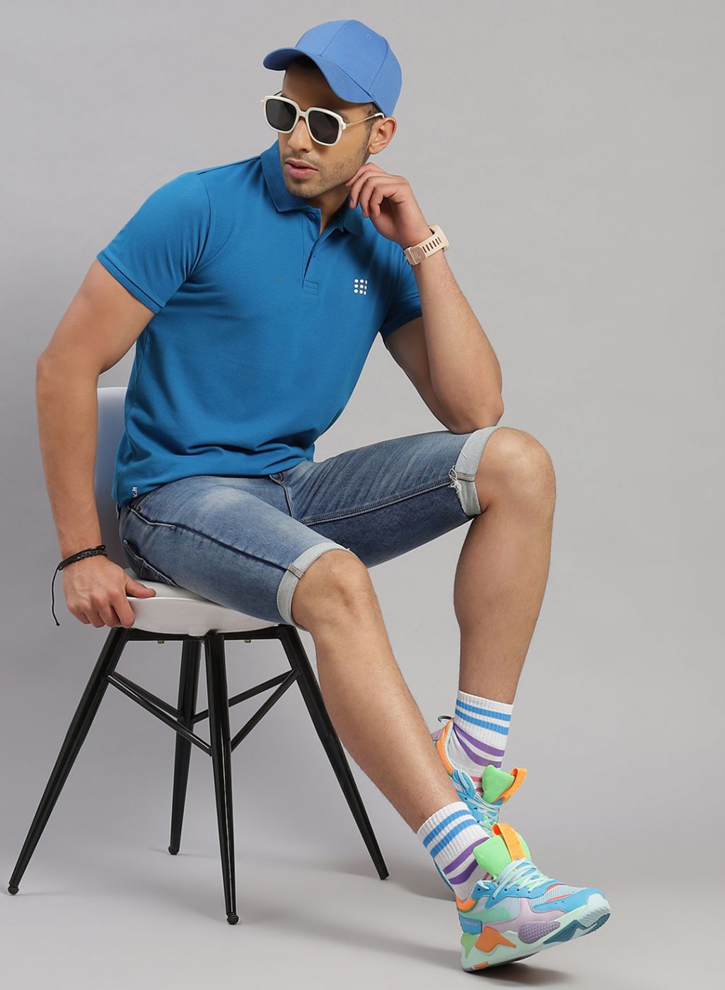 Rock.it Men Turquoise Blue Solid T-Shirt