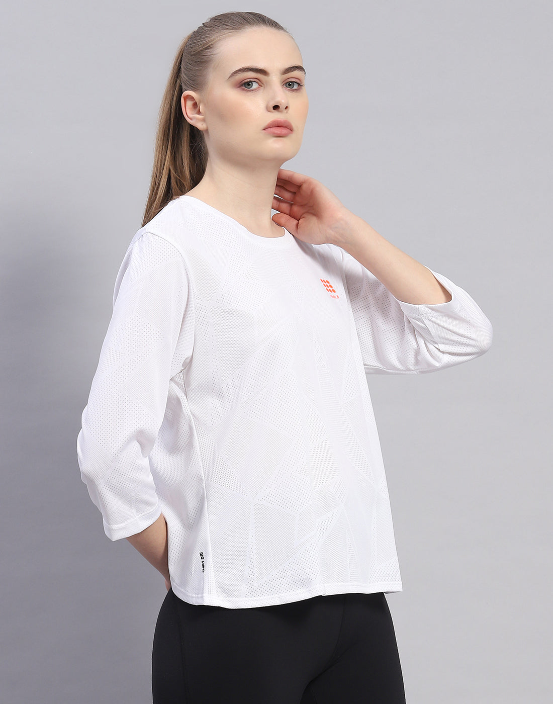Rock.it Women White Solid Round Neck Half Sleeve Top