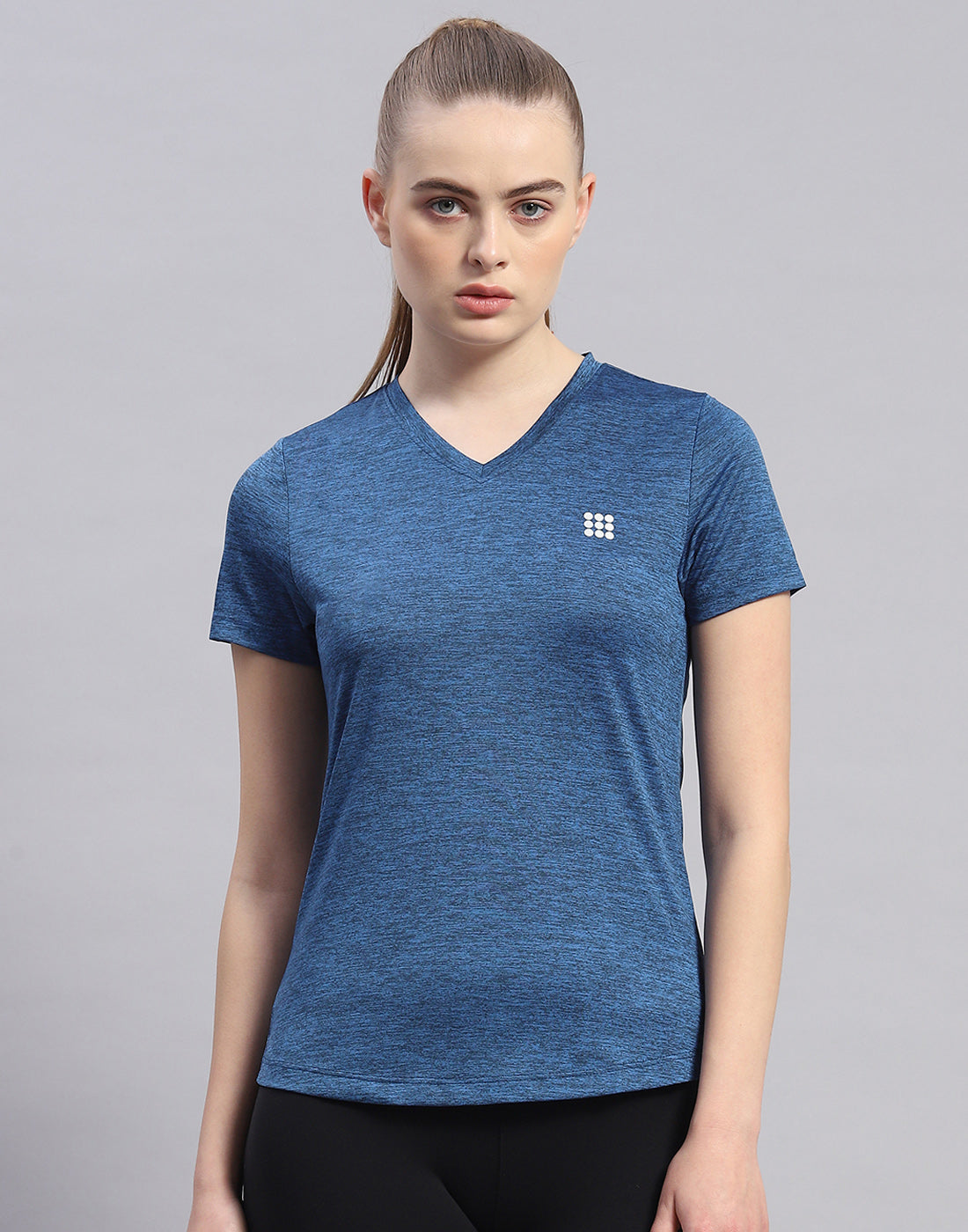 Rock.it Women Navy Blue Solid V Neck Half Sleeve Top
