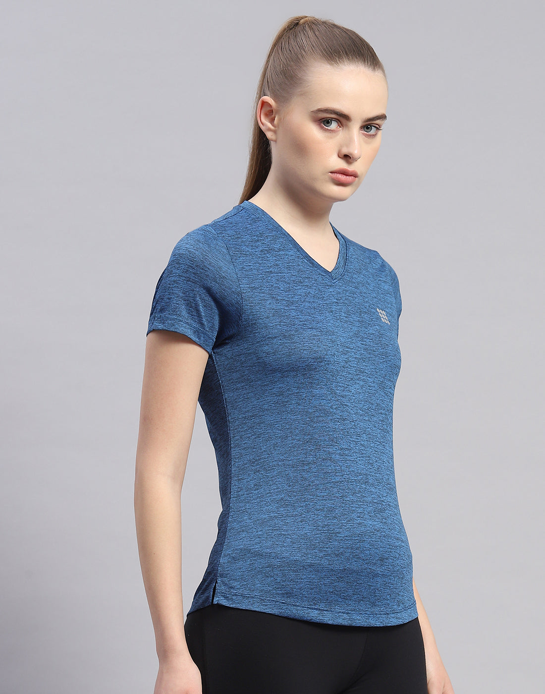 Rock.it Women Navy Blue Solid V Neck Half Sleeve Top