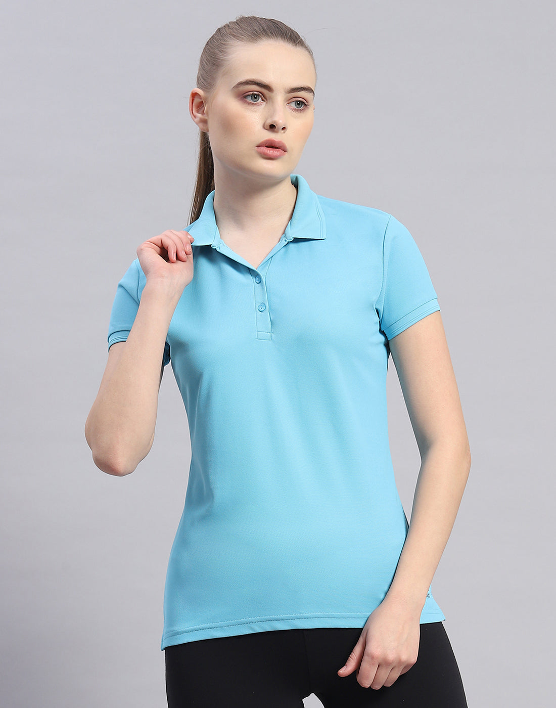 Rock.it Women Blue Solid Polo Collar Half Sleeve T-Shirt