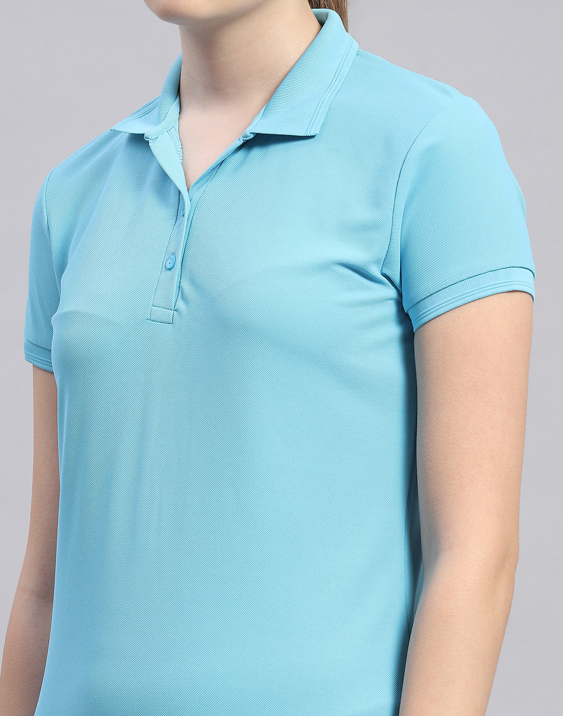 Women Blue Solid Polo Collar Half Sleeve T-Shirt