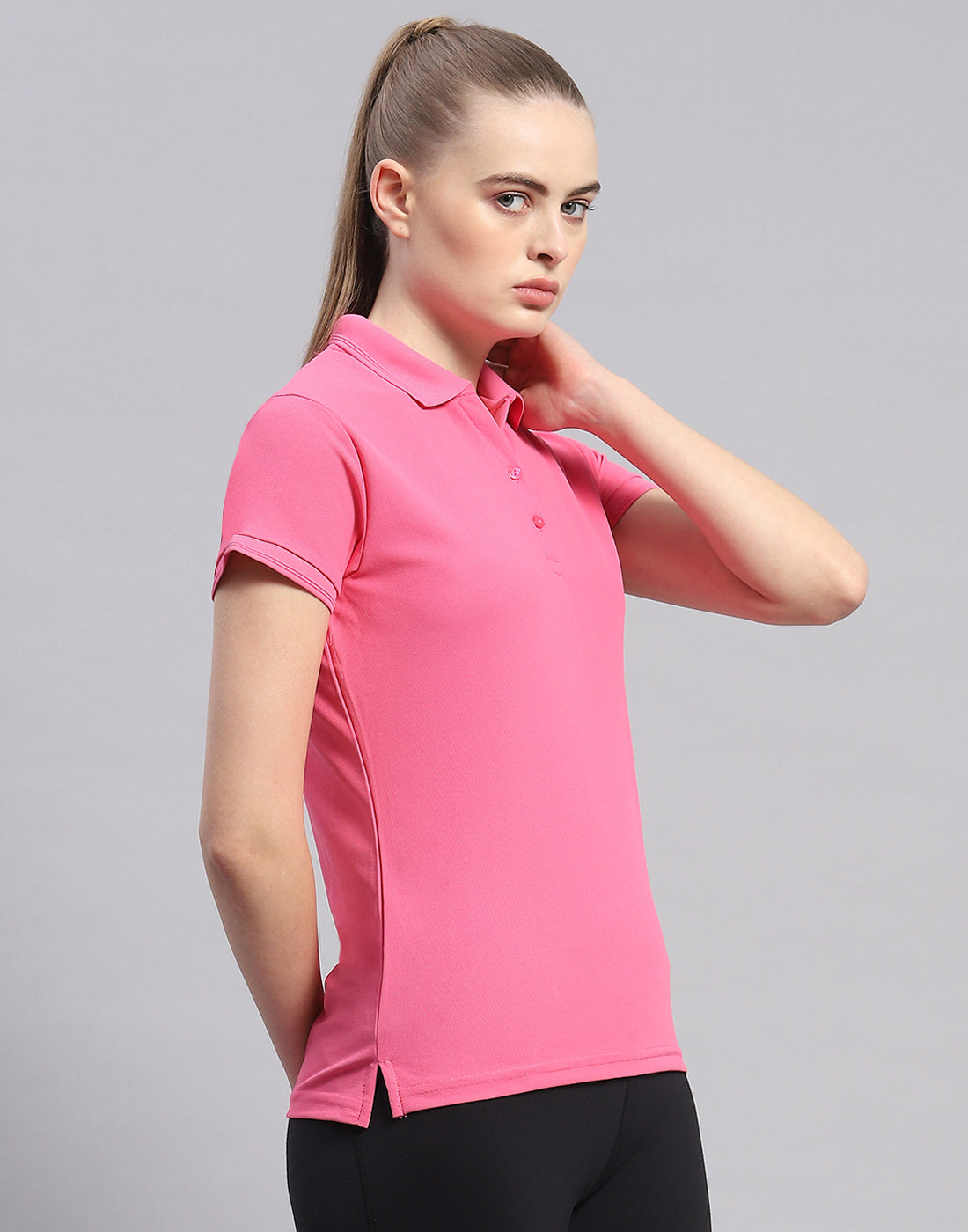Rock.it Women Pink Solid Polo Collar Half Sleeve T-Shirt