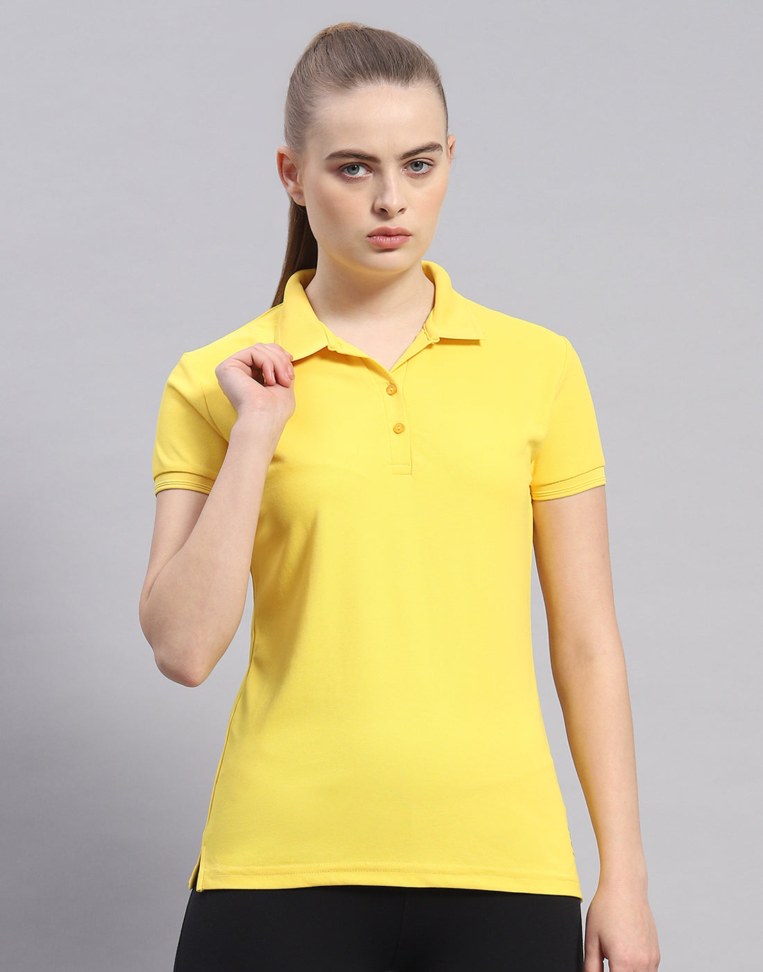 Rock.it Women Yellow Solid Polo Collar Half Sleeve T-Shirt