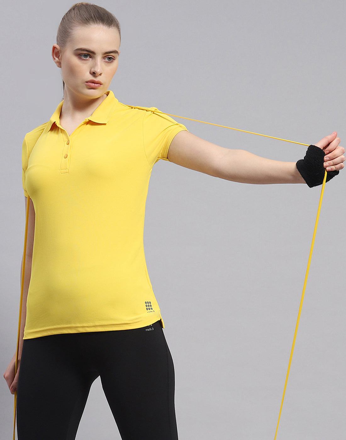 Women Yellow Solid Polo Collar Half Sleeve T-Shirt