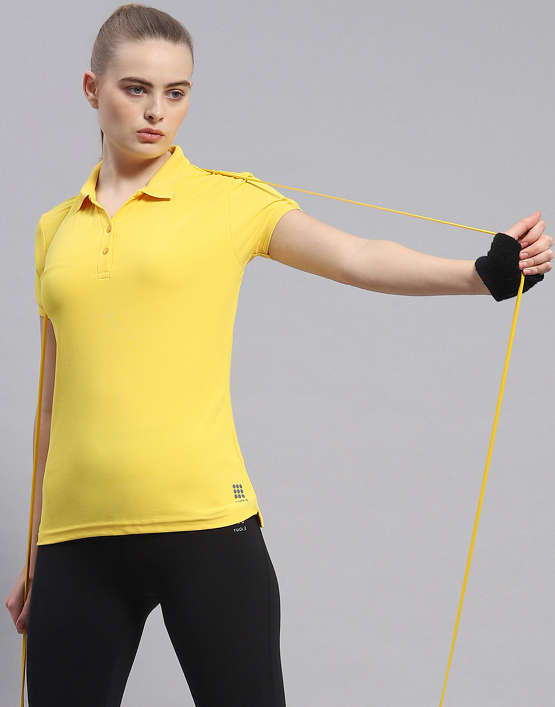 Rock.it Women Yellow Solid Polo Collar Half Sleeve T-Shirt