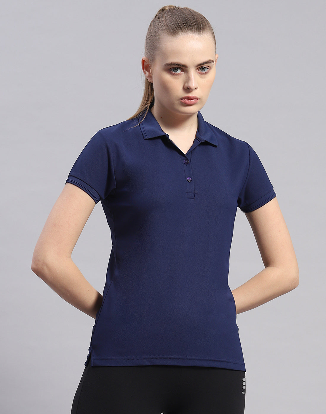 Rock.it Women Navy Blue Solid Polo Collar Half Sleeve T-Shirt