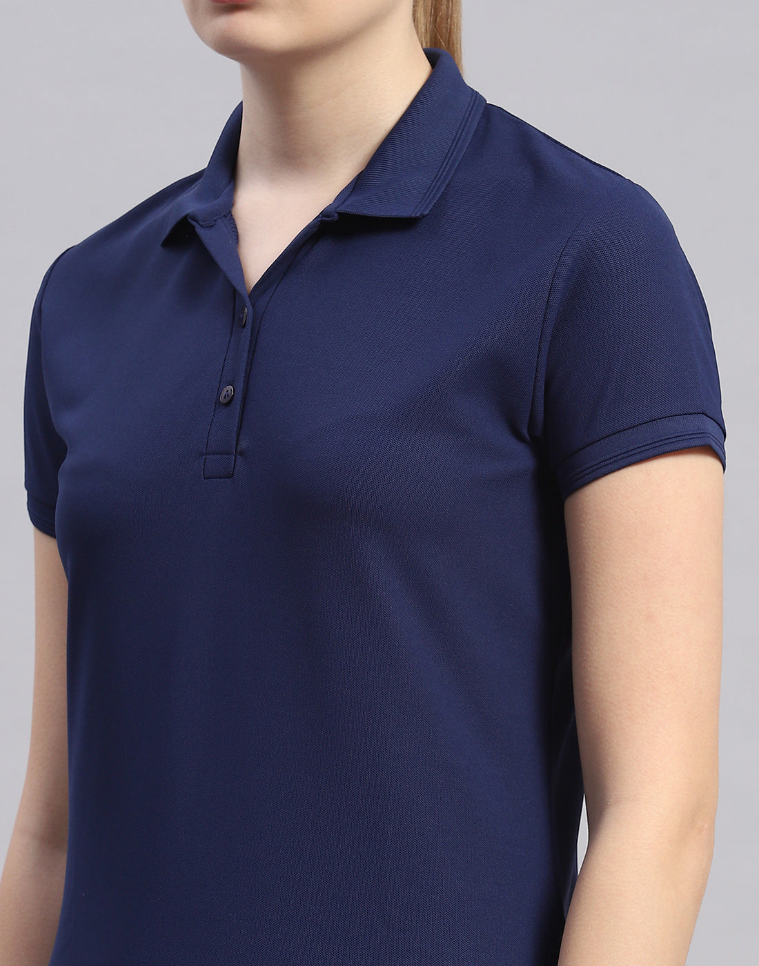 Rock.it Women Navy Blue Solid Polo Collar Half Sleeve T-Shirt