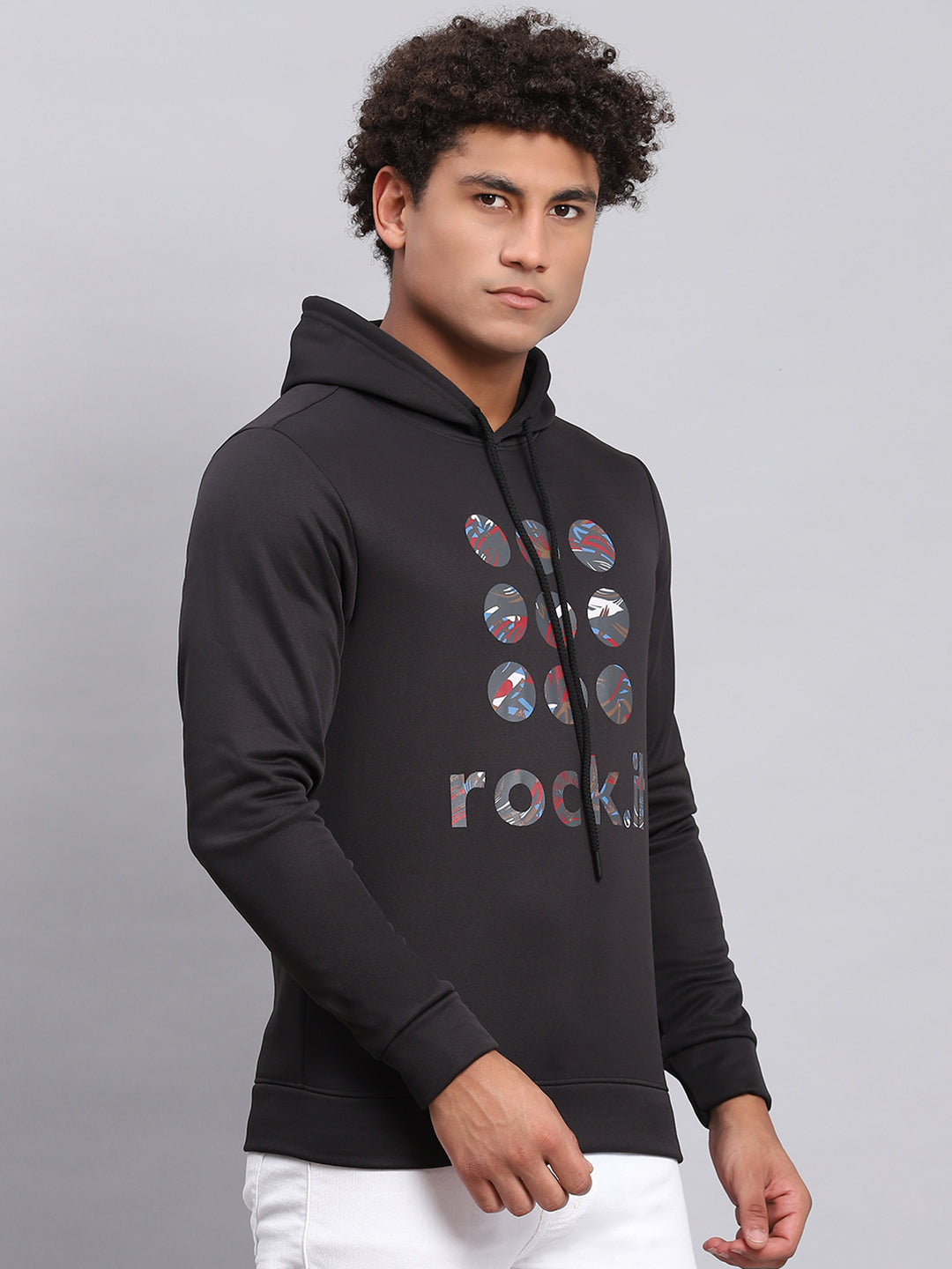 Rock.it Men Black Printed Hooded Full Sleeve Sweatshirt