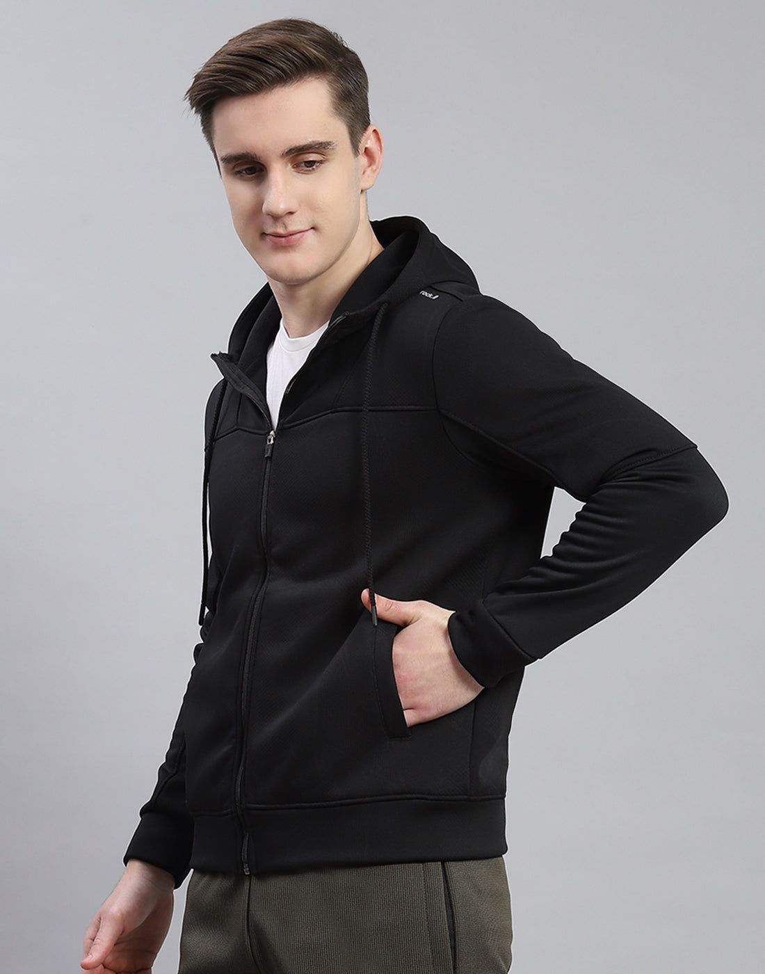 Rock.it Men Black Self Design Hooded Full Sleeve Sweatshirt