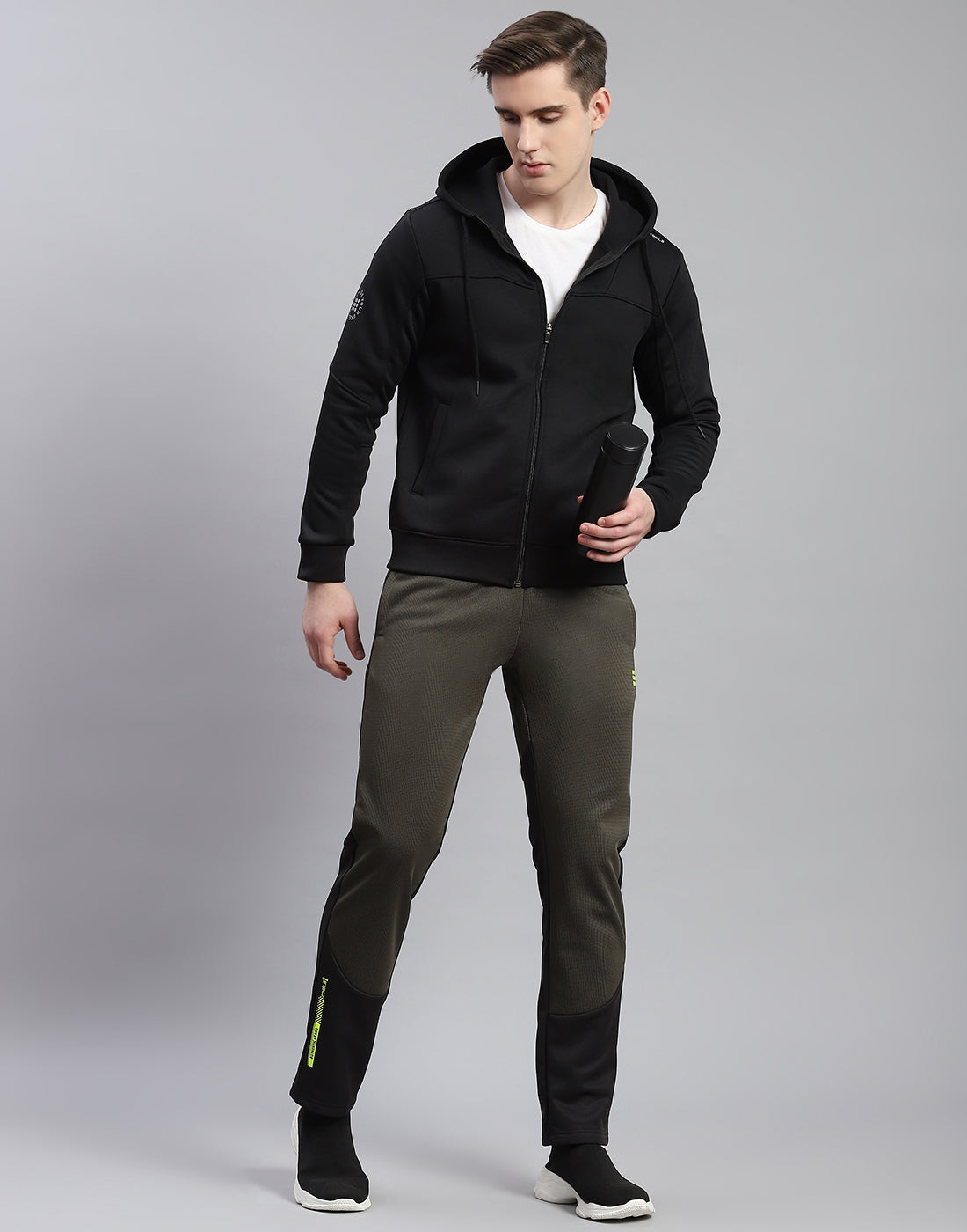 Rock.it Men Black Self Design Hooded Full Sleeve Sweatshirt