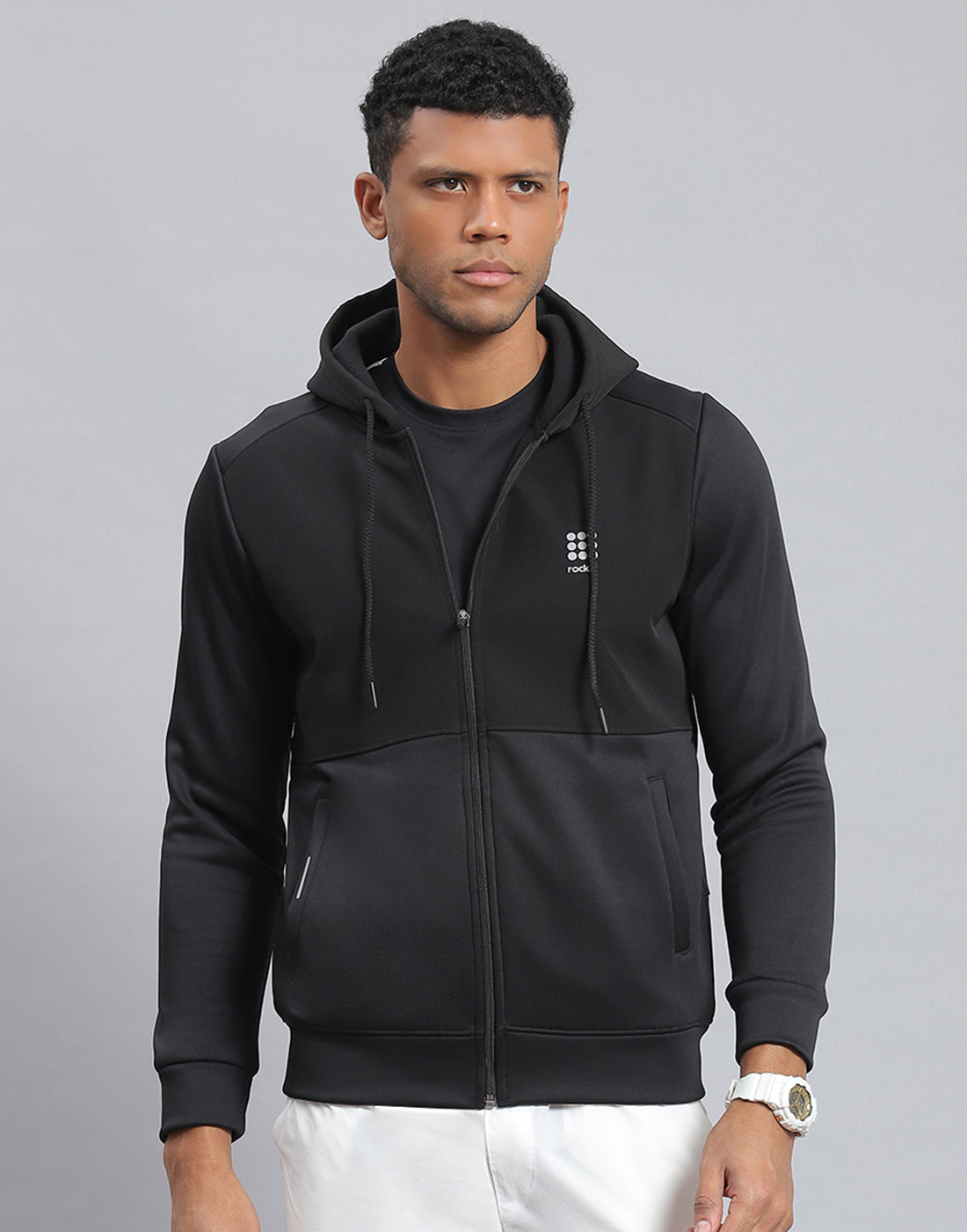 Rock.it Men Black Solid Hooded Full Sleeve Sweatshirt