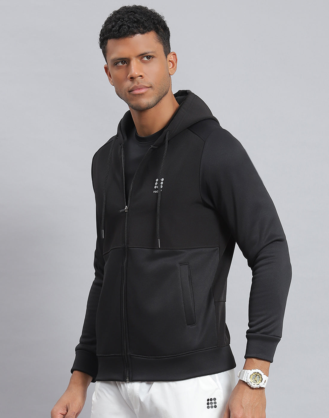 Rock.it Men Black Solid Hooded Full Sleeve Sweatshirt
