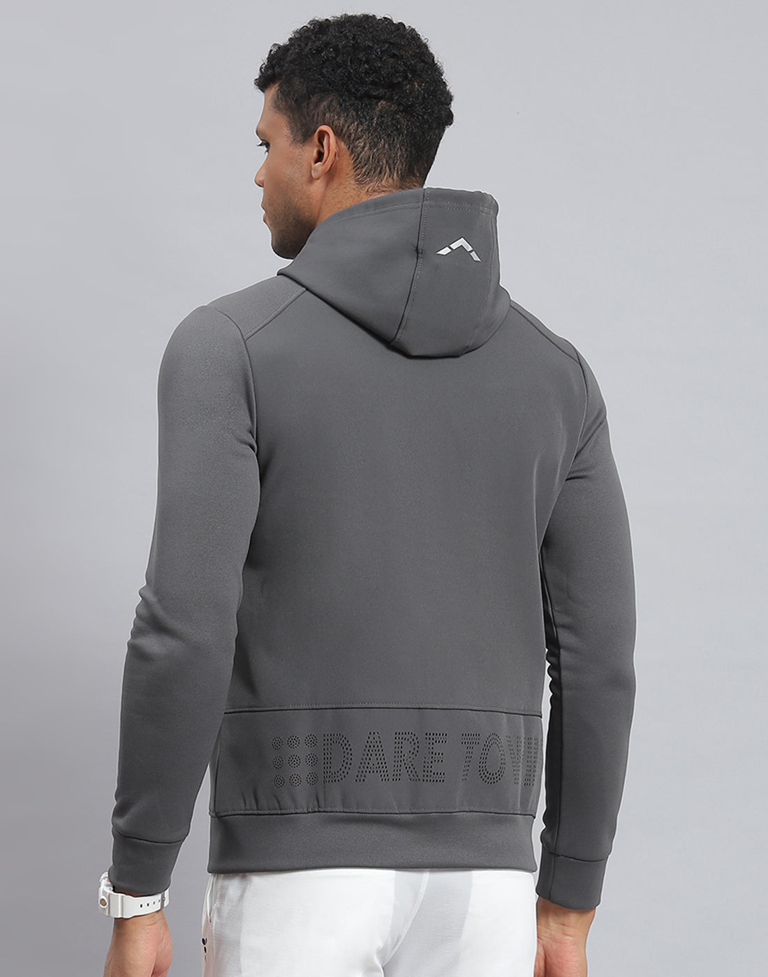 Rock.it Men Grey Solid Hooded Full Sleeve Sweatshirt