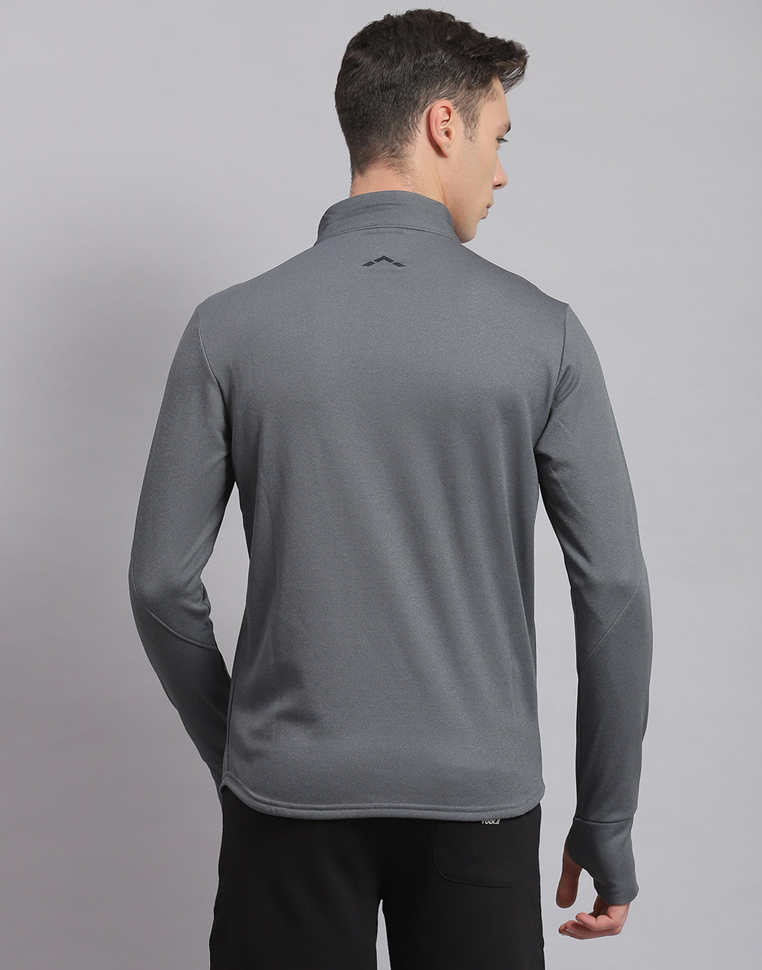 Men Grey Solid Stand Collar Full Sleeve Sweatshirt