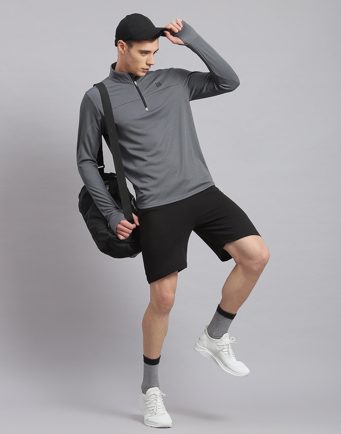 Rock.it Men Grey Solid Stand Collar Full Sleeve Sweatshirt