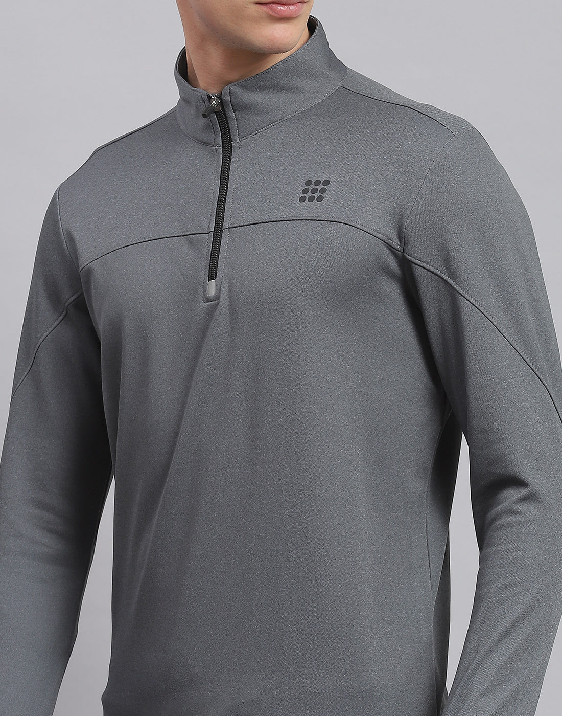 Rock.it Men Grey Solid Stand Collar Full Sleeve Sweatshirt