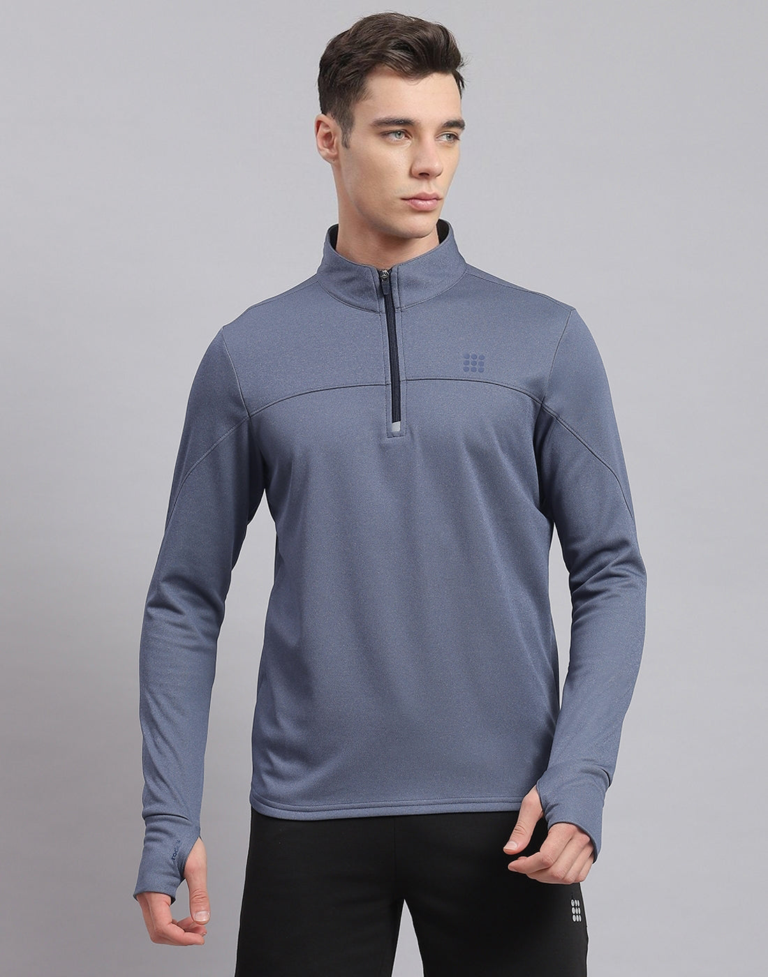 Rock.it Men Blue Solid Stand Collar Full Sleeve Sweatshirt