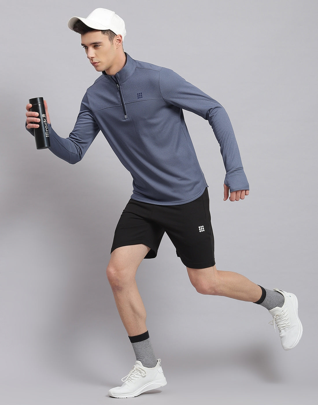 Rock.it Men Blue Solid Stand Collar Full Sleeve Sweatshirt