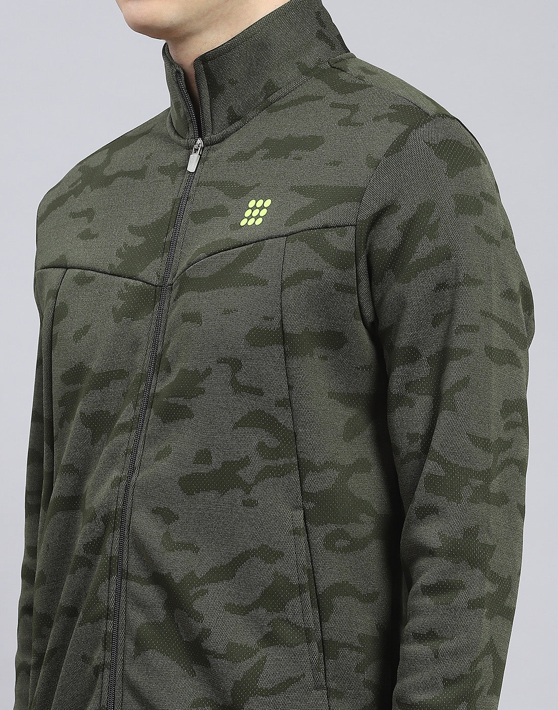 Rock.it Men Olive Printed Stand Collar Full Sleeve Sweatshirt