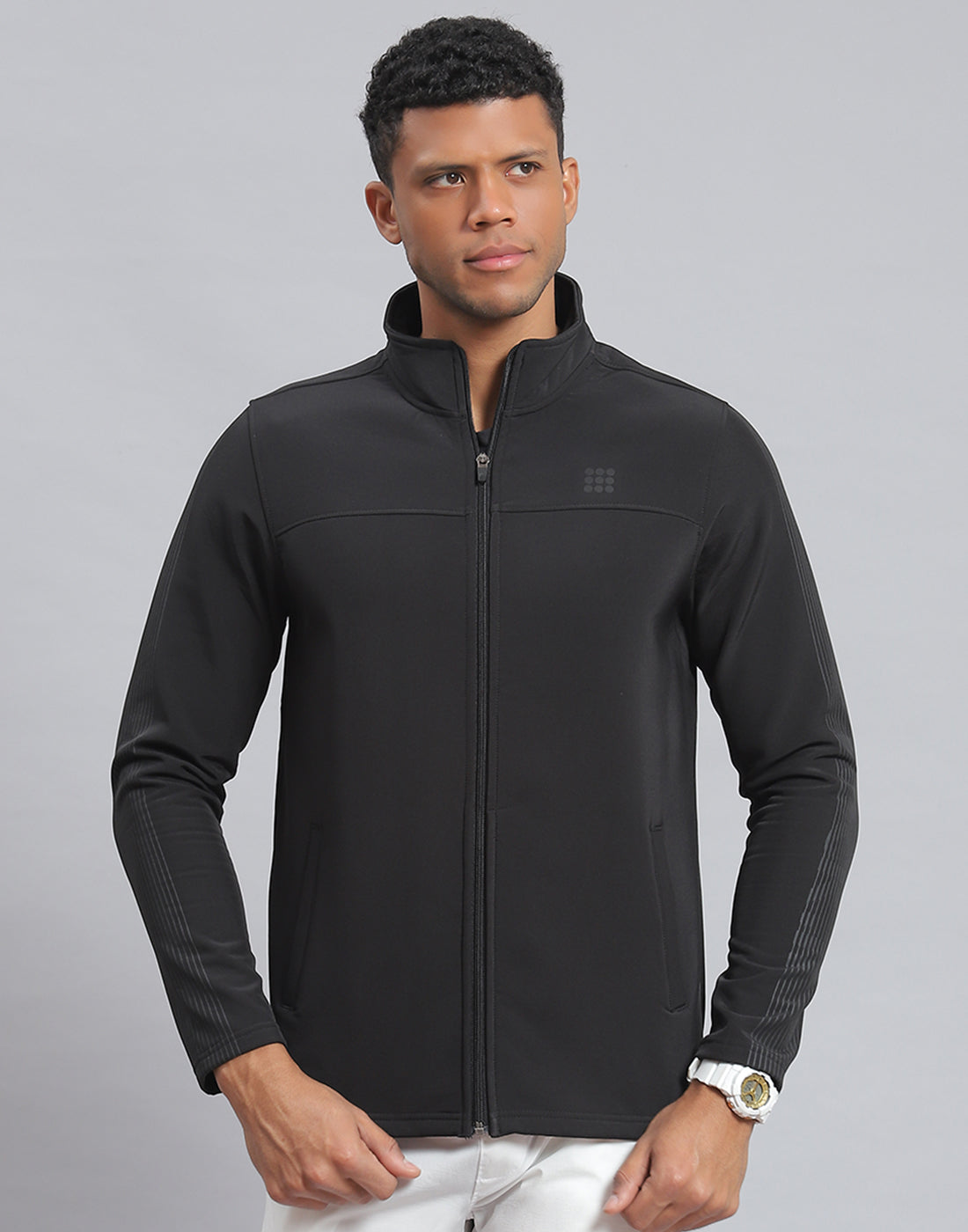 Rock.it Men Black Printed Stand Collar Full Sleeve Sweatshirt