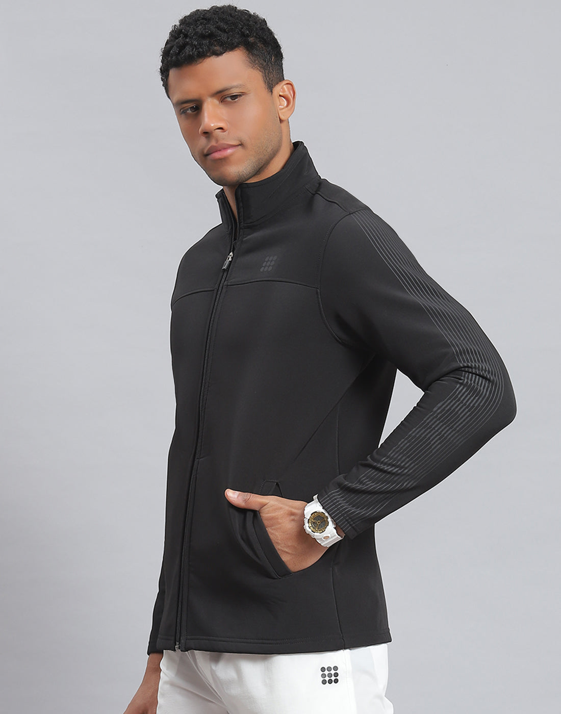 Rock.it Men Black Printed Stand Collar Full Sleeve Sweatshirt