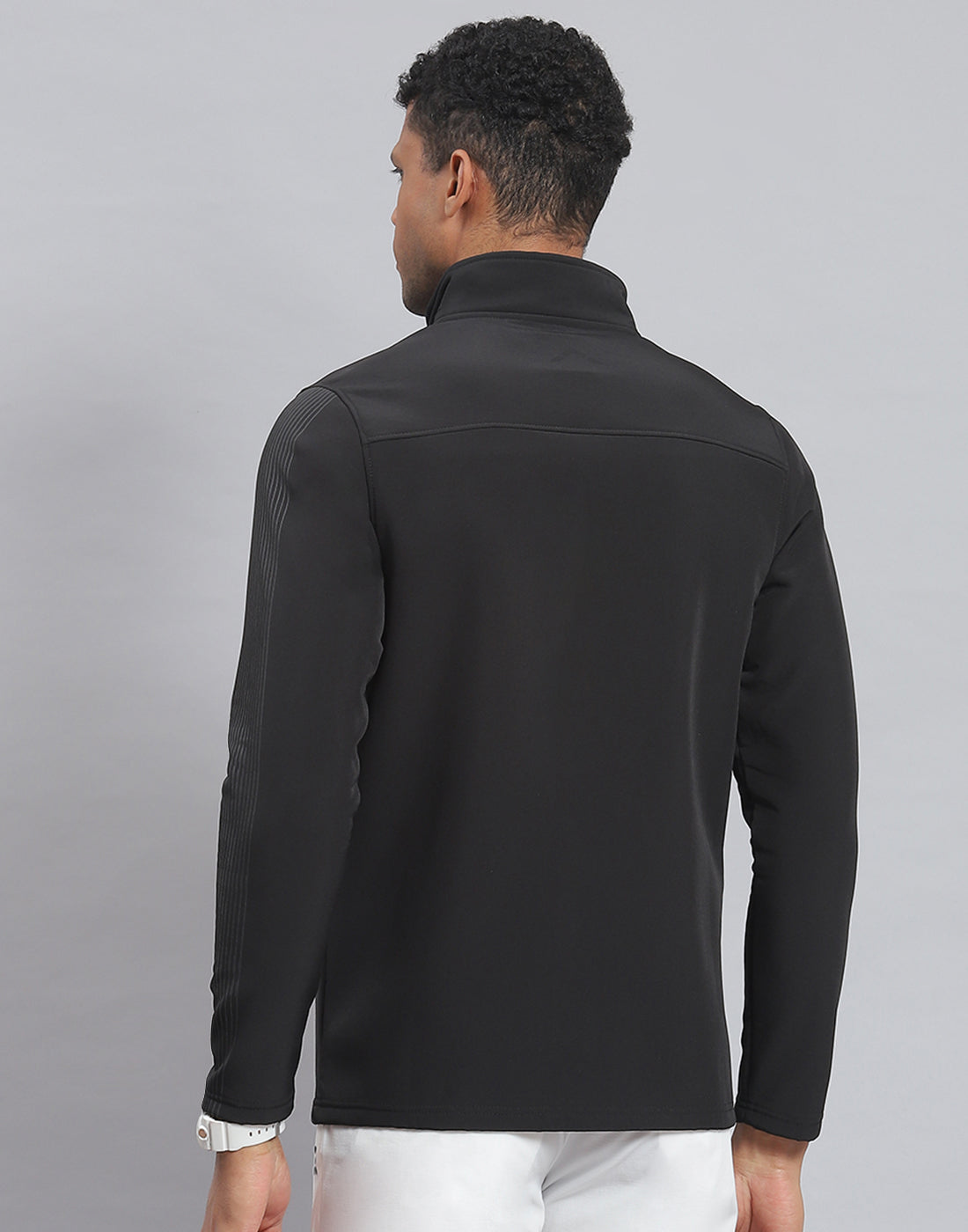 Men Black Printed Stand Collar Full Sleeve Sweatshirt