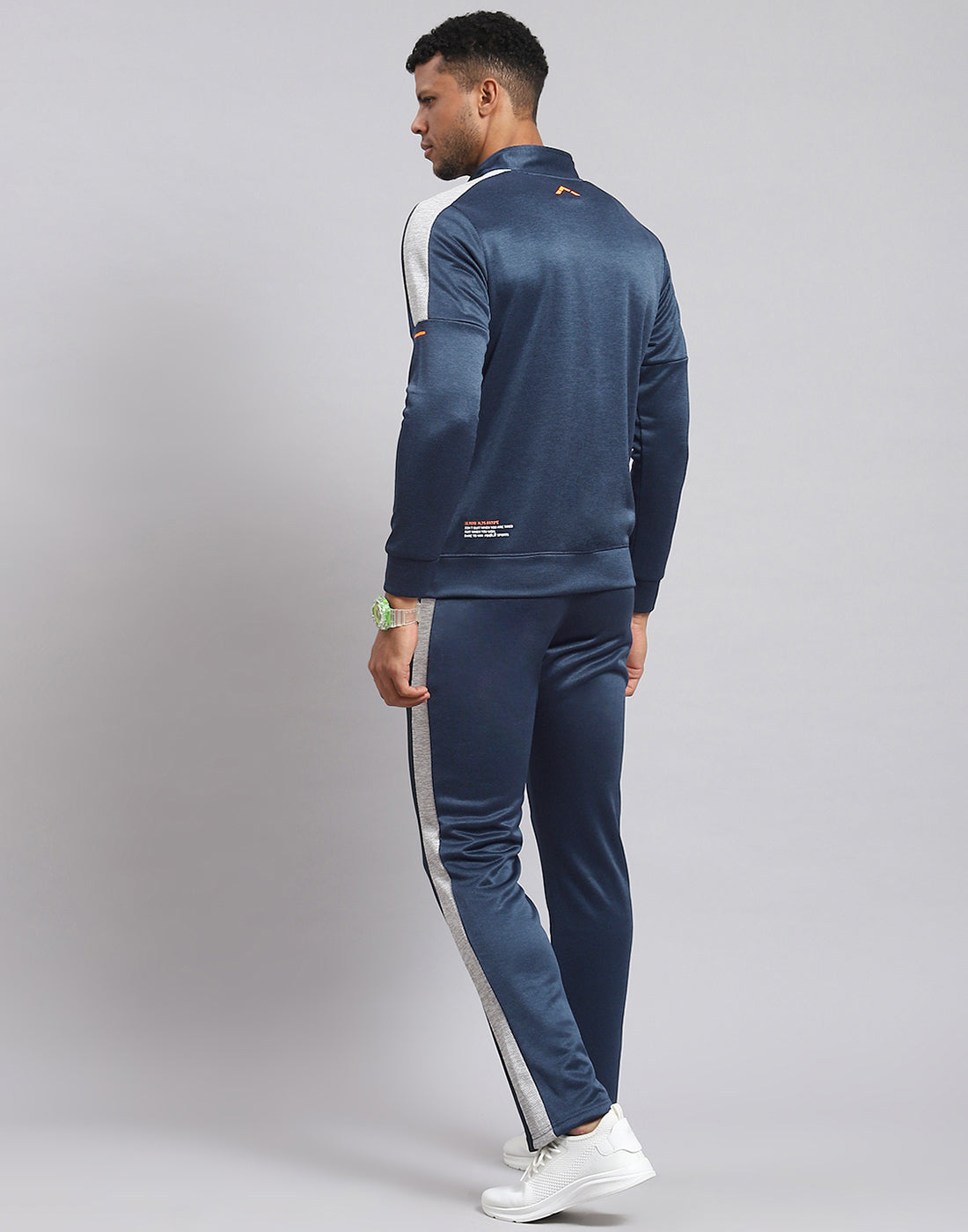 Rock.it Men Navy Blue Solid Stand Collar Full Sleeve Tracksuit
