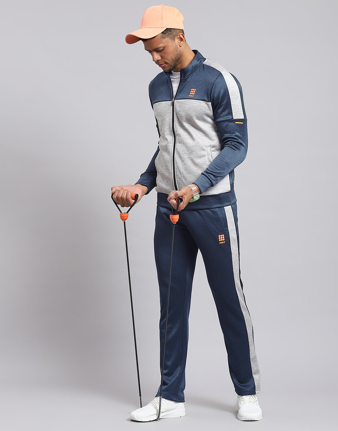 Rock.it Men Navy Blue Solid Stand Collar Full Sleeve Tracksuit