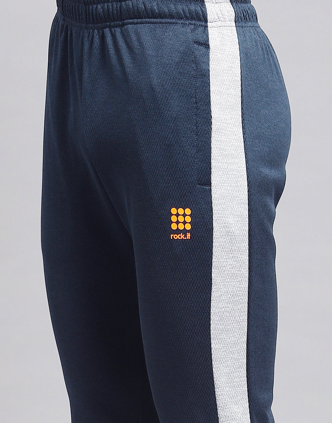 Rock.it Men Navy Blue Solid Stand Collar Full Sleeve Tracksuit