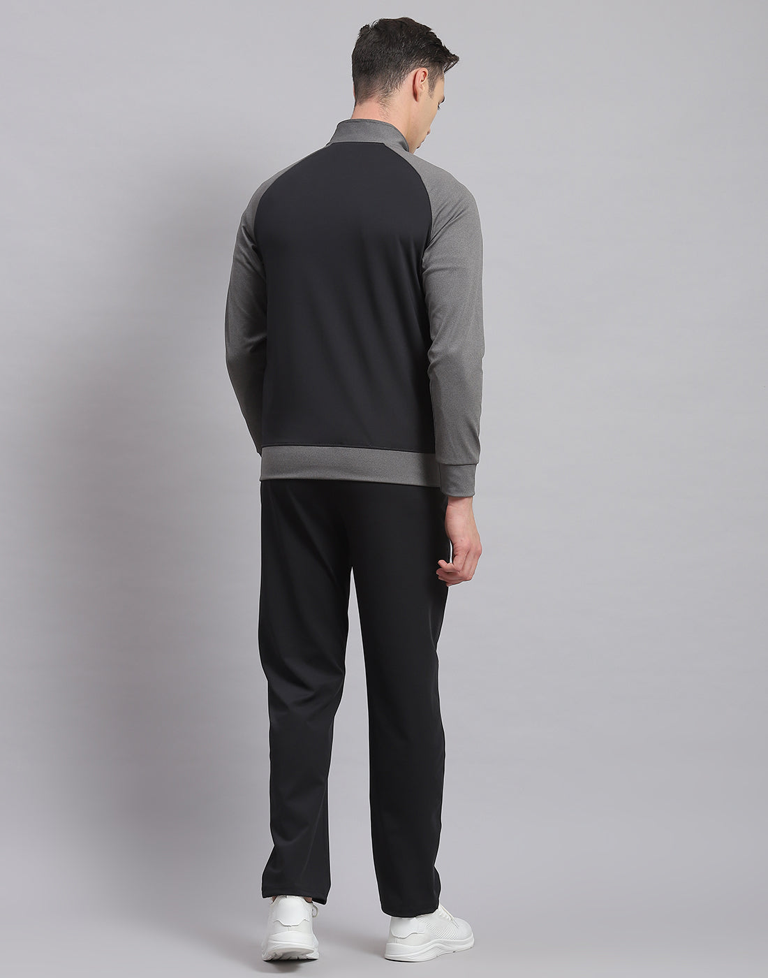 Rock.it Men Grey Solid Stand Collar Full Sleeve Tracksuit