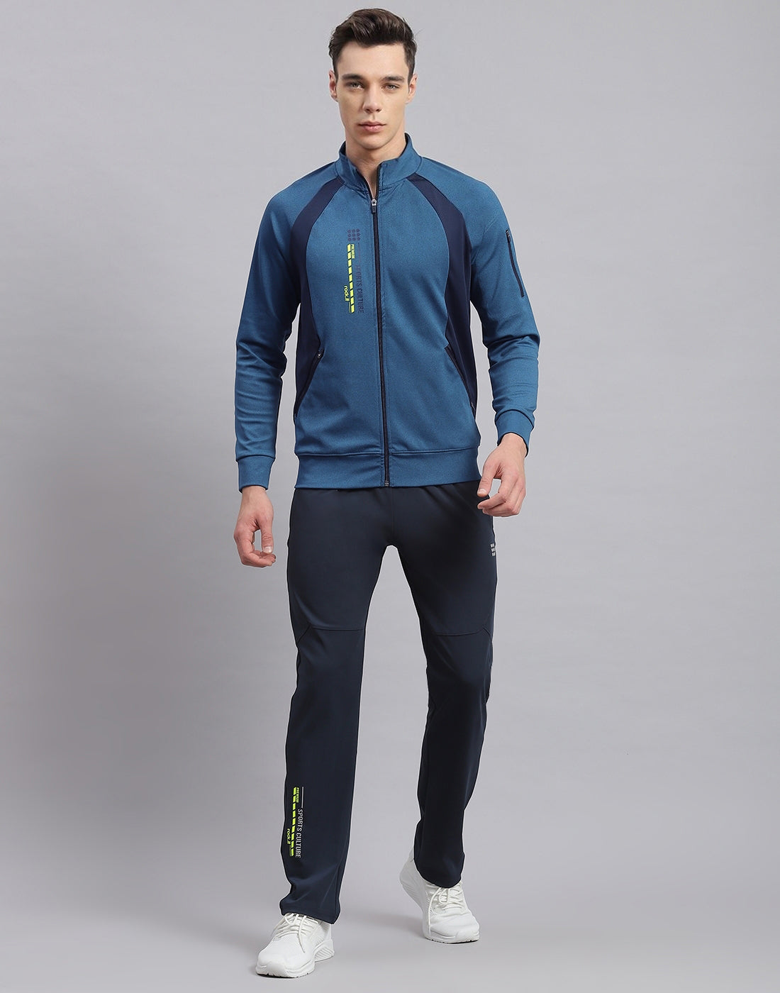 Rock.it Men Blue Solid Stand Collar Full Sleeve Tracksuit