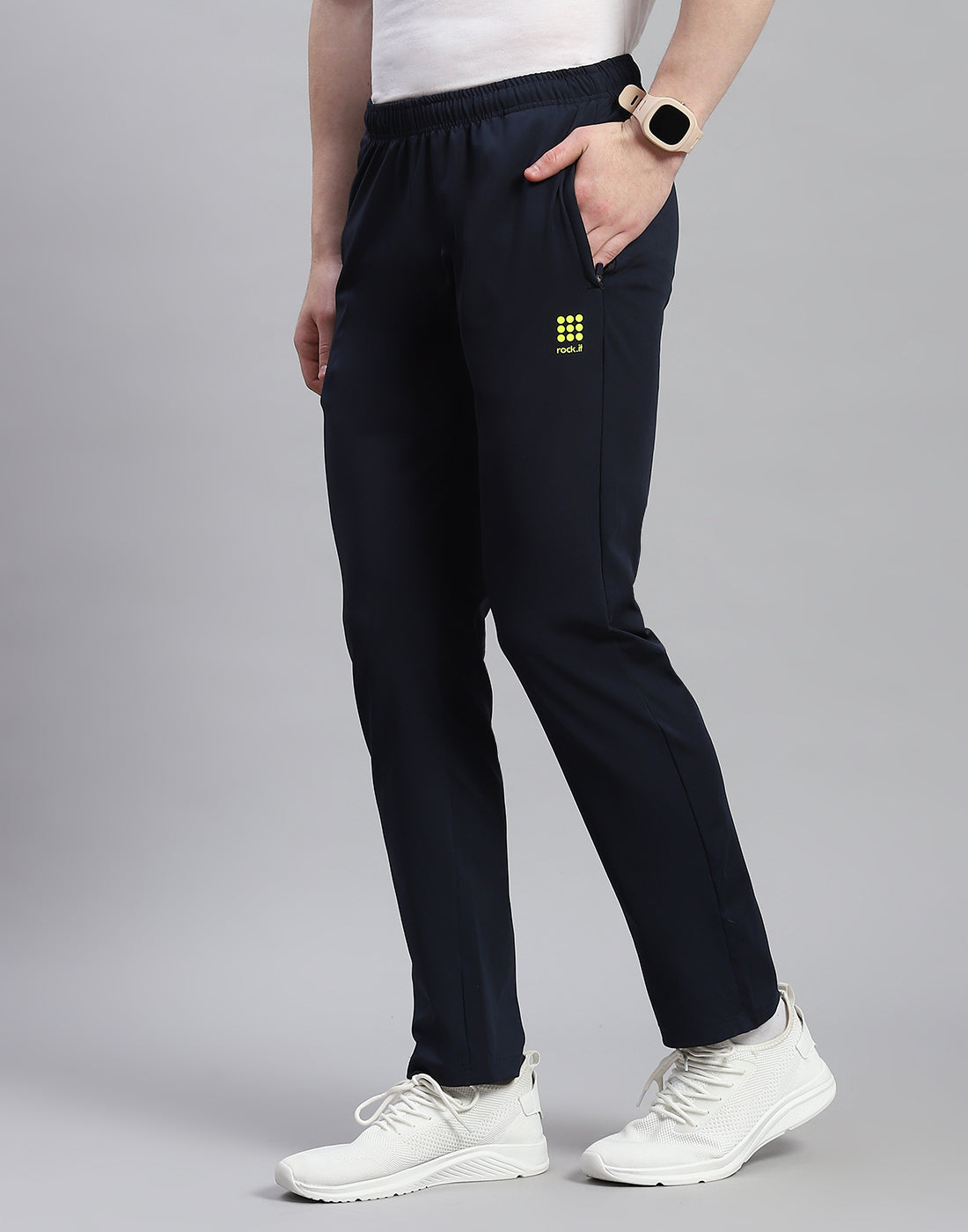 Rock.it Men Navy Blue Solid Stand Collar Full Sleeve Tracksuit