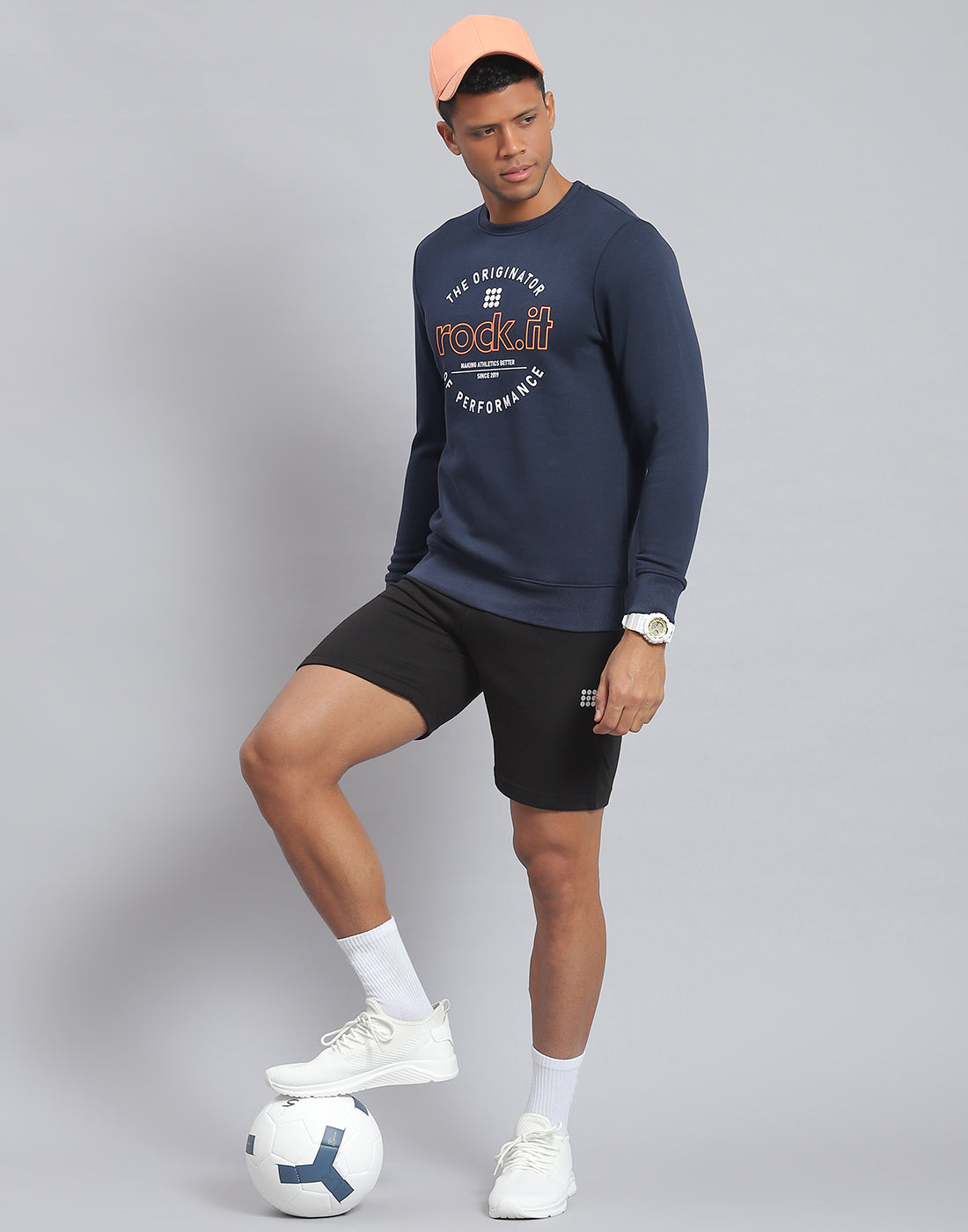 Rock.it Men Navy Blue Solid Round Neck Full Sleeve Sweatshirt